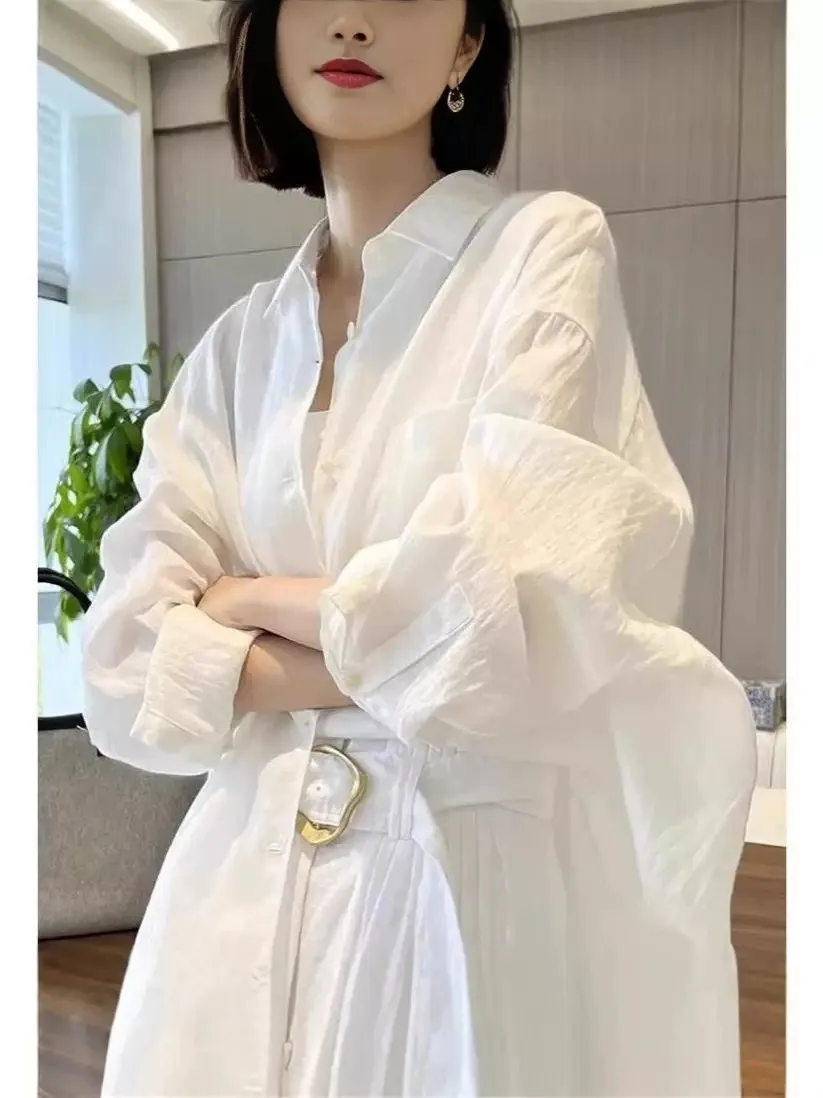 Oversized Oversized Crinkle Texture White Shirt Women Lapel Long Sleeve Pocket Button Down Loose Irregular Hem Casual Blouse Summer Beach - Aliexpress Deal