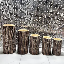 Bark Pattern Cylinder Pedestal Plinth Cover for Jungle Safari Birthday Baby Shower Party Decorations