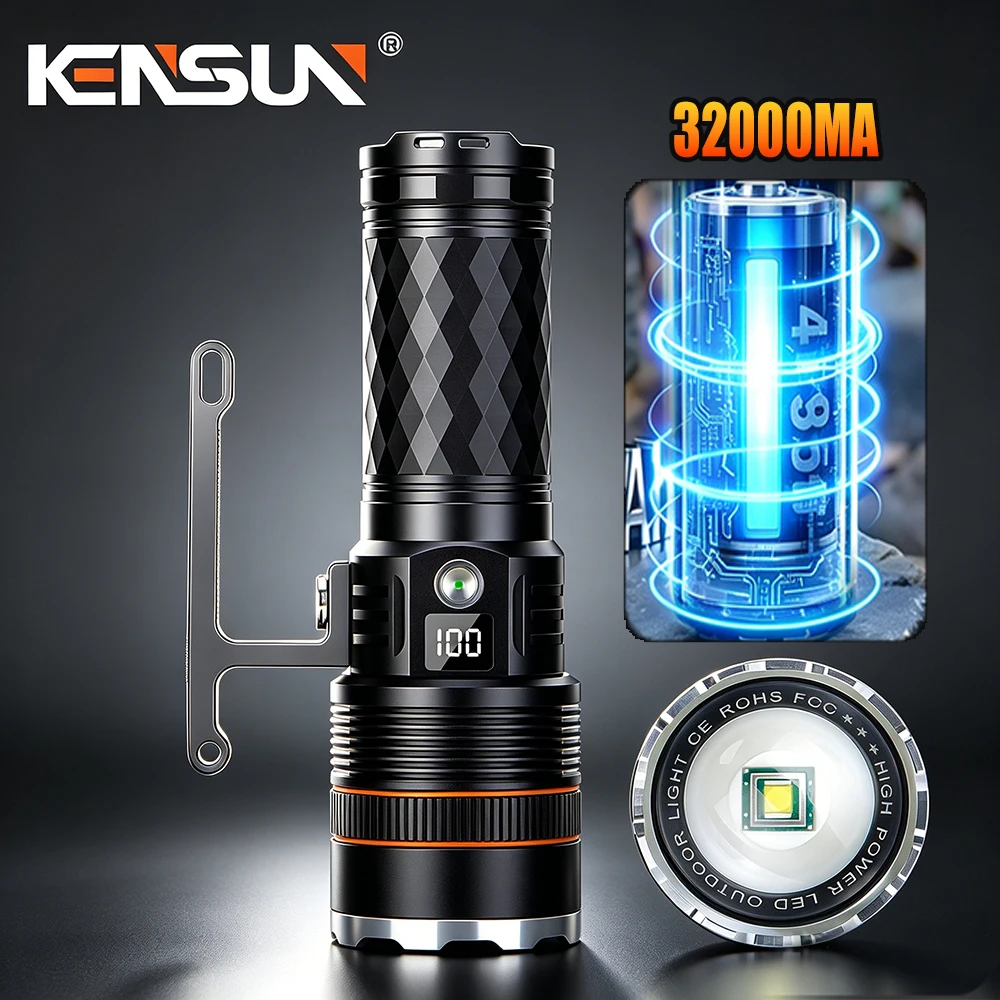 Most Powerful Long Shot LED Flashlight Zoomable Camping Torch Built-in 26650 Battery High Power Tactical Lantern for Outdoors