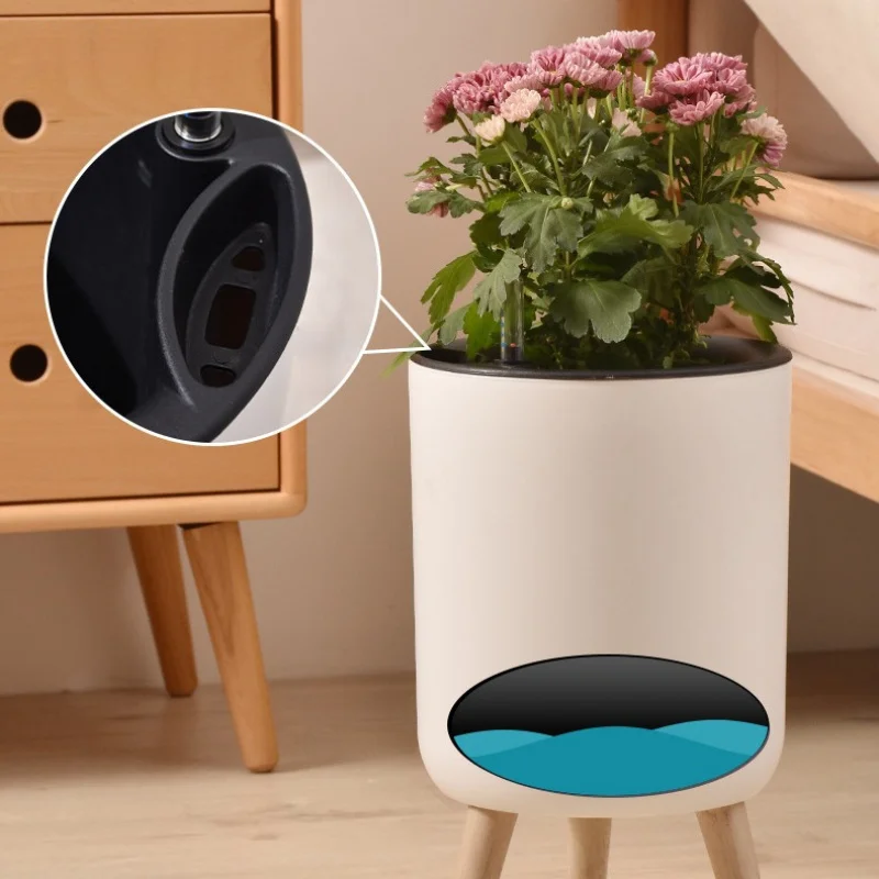 Nordic Minimalist Self-Watering Planter, White Wooden Legs, Multipurpose Plant Pot for Balcony and Office