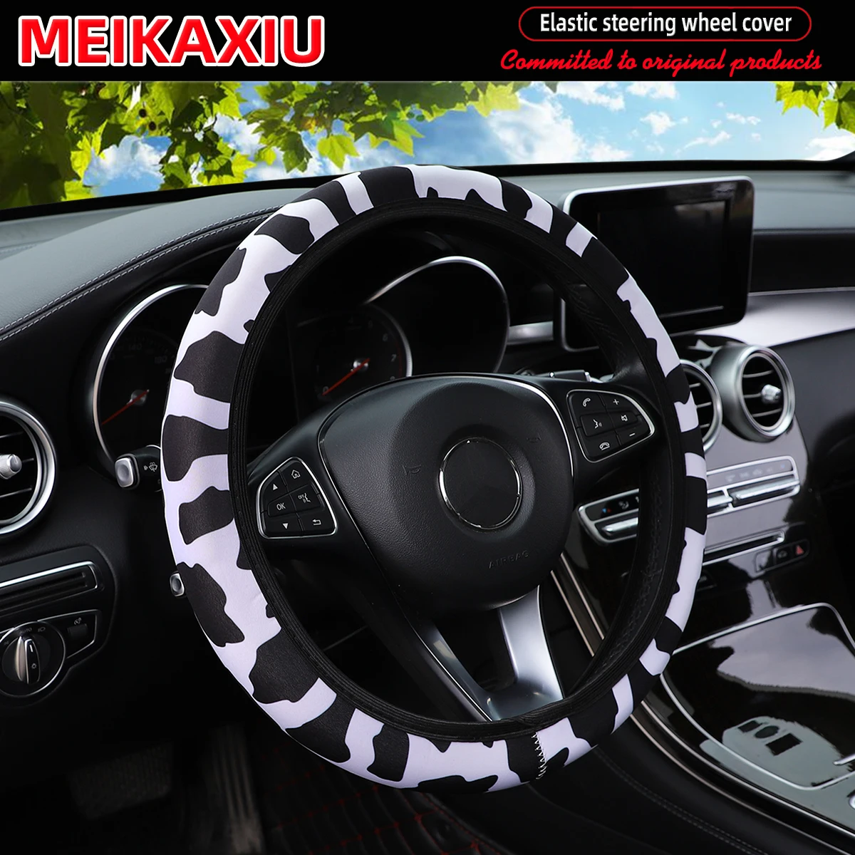 16 Stile von Kuh-Gänseblümchen-Rot-Weiß-Blumen-Panda-Tauchmaterial Elastische Lenkradbezüge ohne Innenringe – Detail 11