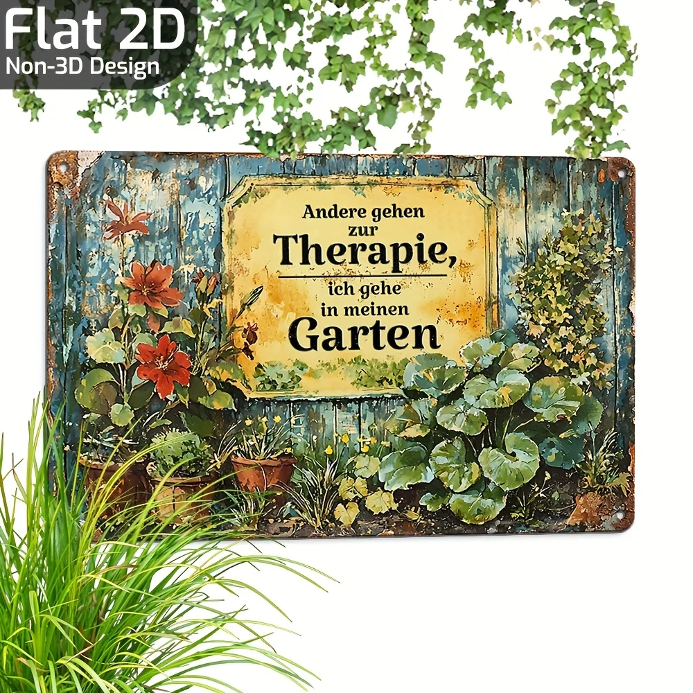 

Vintage Garden Metal Tin Sign (8"x12") - Floral Wall Art with German Quote, Rustic Patio & Café Decor, Distressed Finish