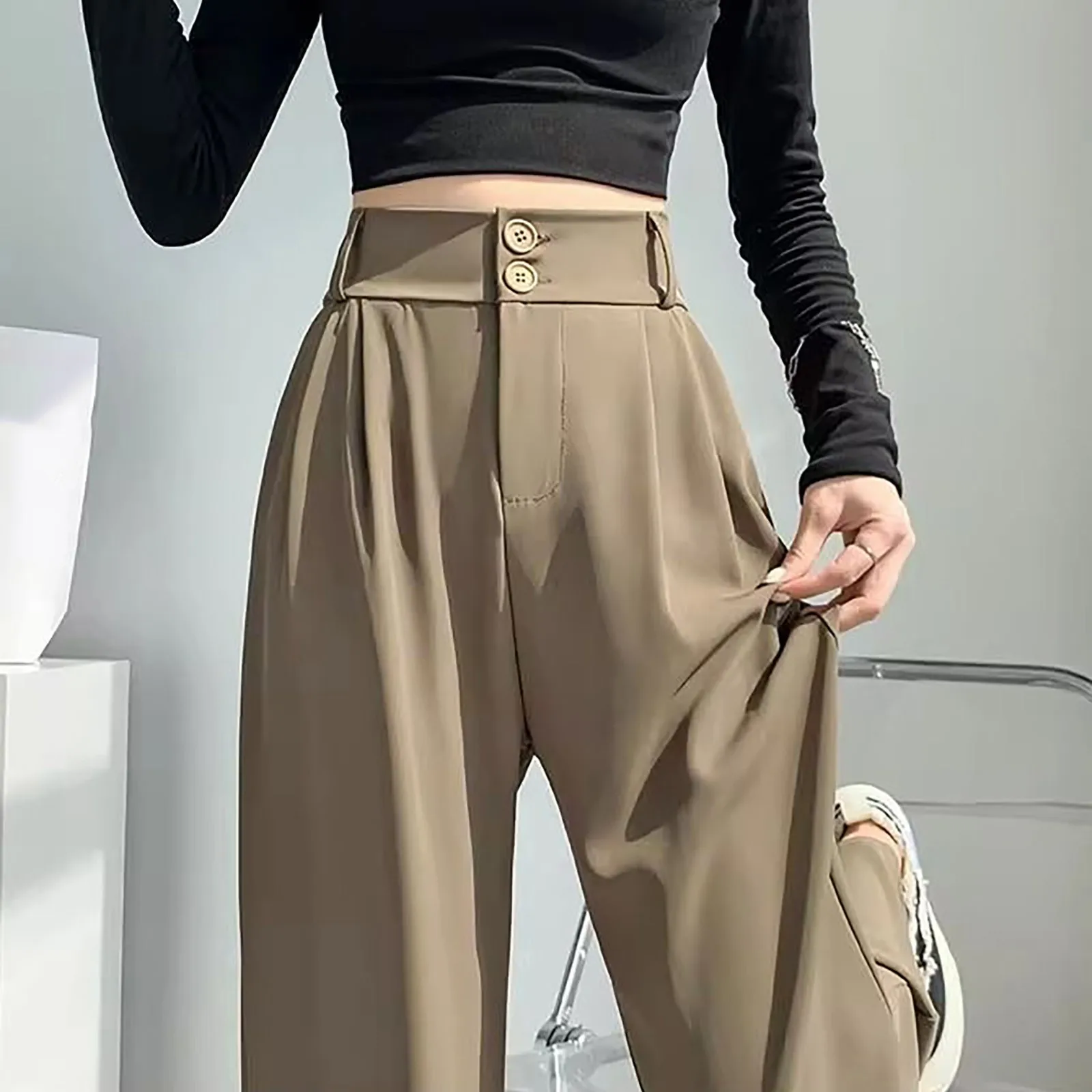 High Waist Wide Leg Pant Women Casual Long Palazzo Pants Button Down Loose Business Work Trousers With Pockets 2025 Basic Slacks