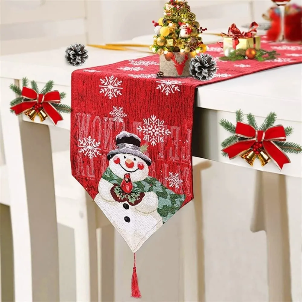 Pattered Contrast Color Christmas Table Runner Tree Red Santa Claus Tablecloth Smooth 180x33CM Linen Table Cover Christmas Eve