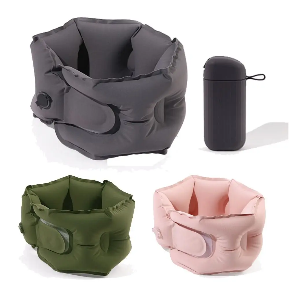 Manual Inflation Inflatable Neck Pillow Adjustable Ultralight Napping Neck Headrest with Air Pump Breathable