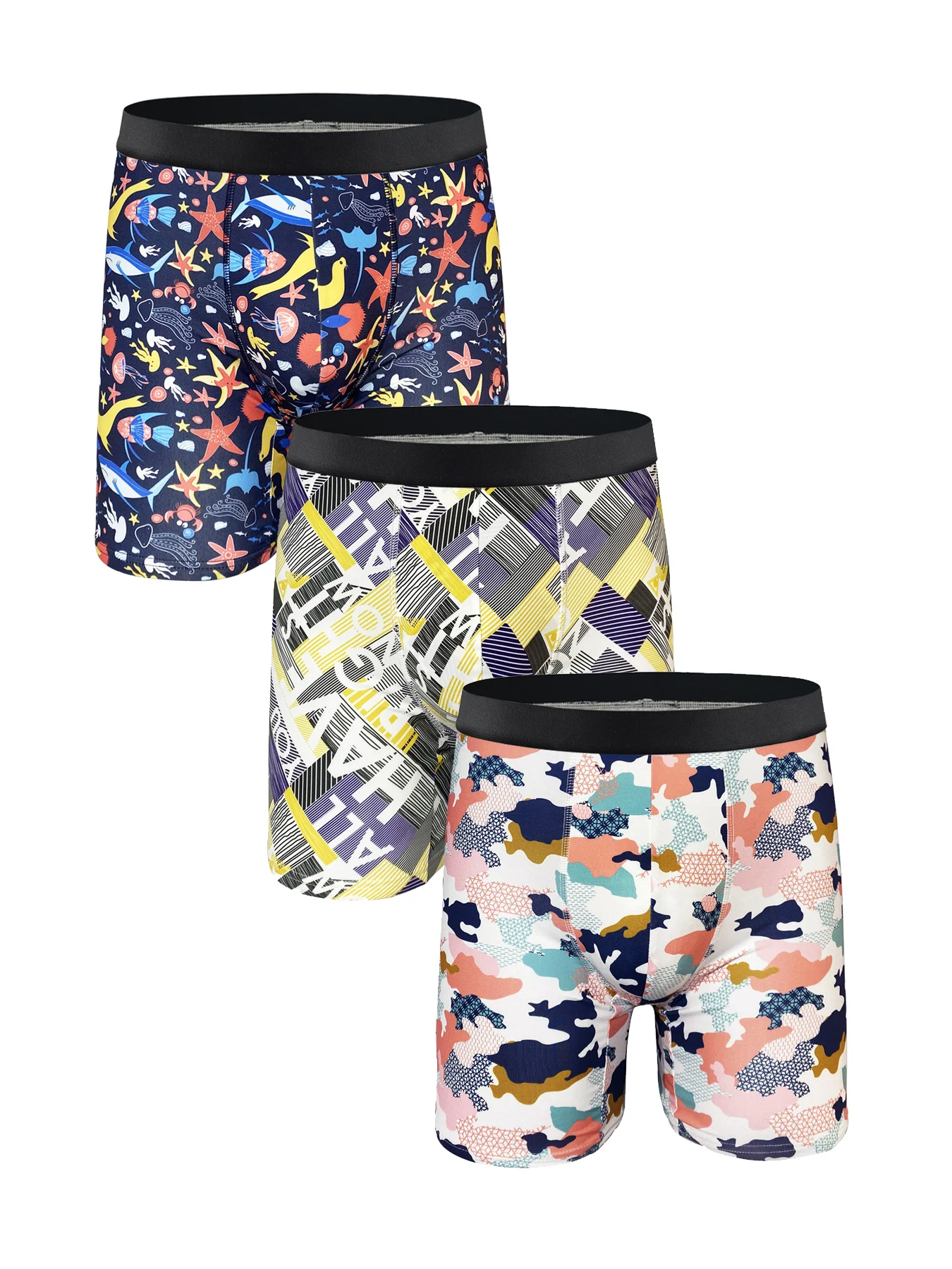 

3 шт., Мужские дышащие трусы с принтом, со средней посадкой