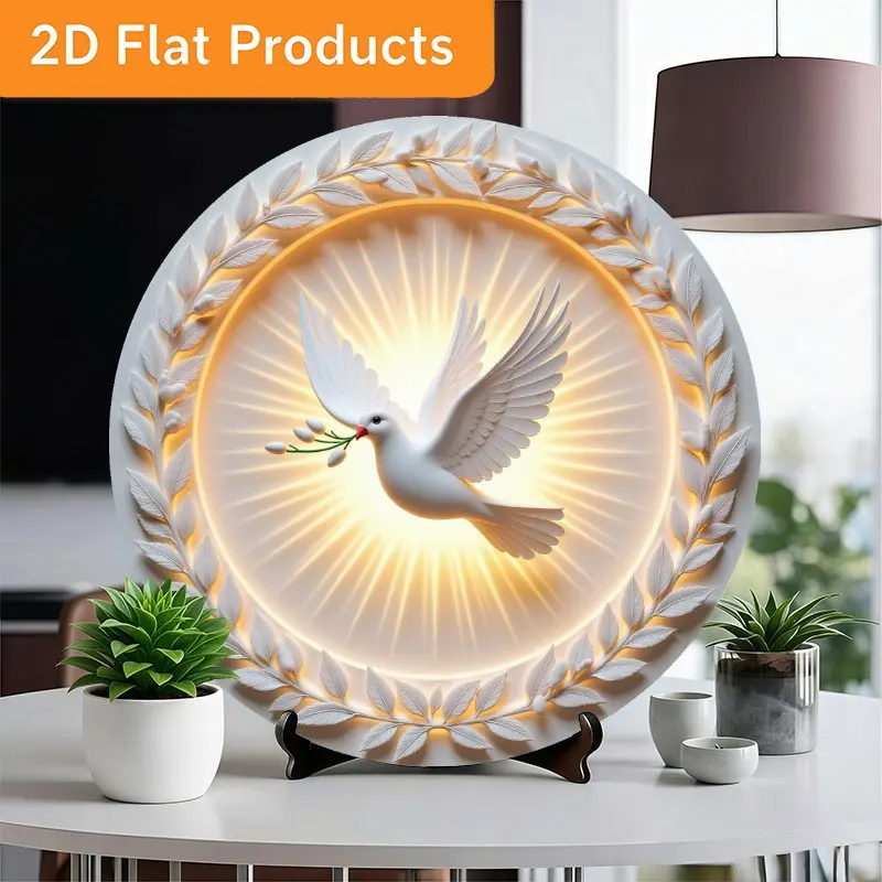 2D Flat - Flat 2D Print, Single Piece, Featuring a Dove with an Olive Branch. Ideal for Outdoor Wall Art, Garden Hangings, Bathr