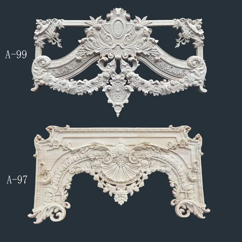 Wood carving parapet solid  sticker flower corner flower method lattice cabinet door background wall wood flower orname