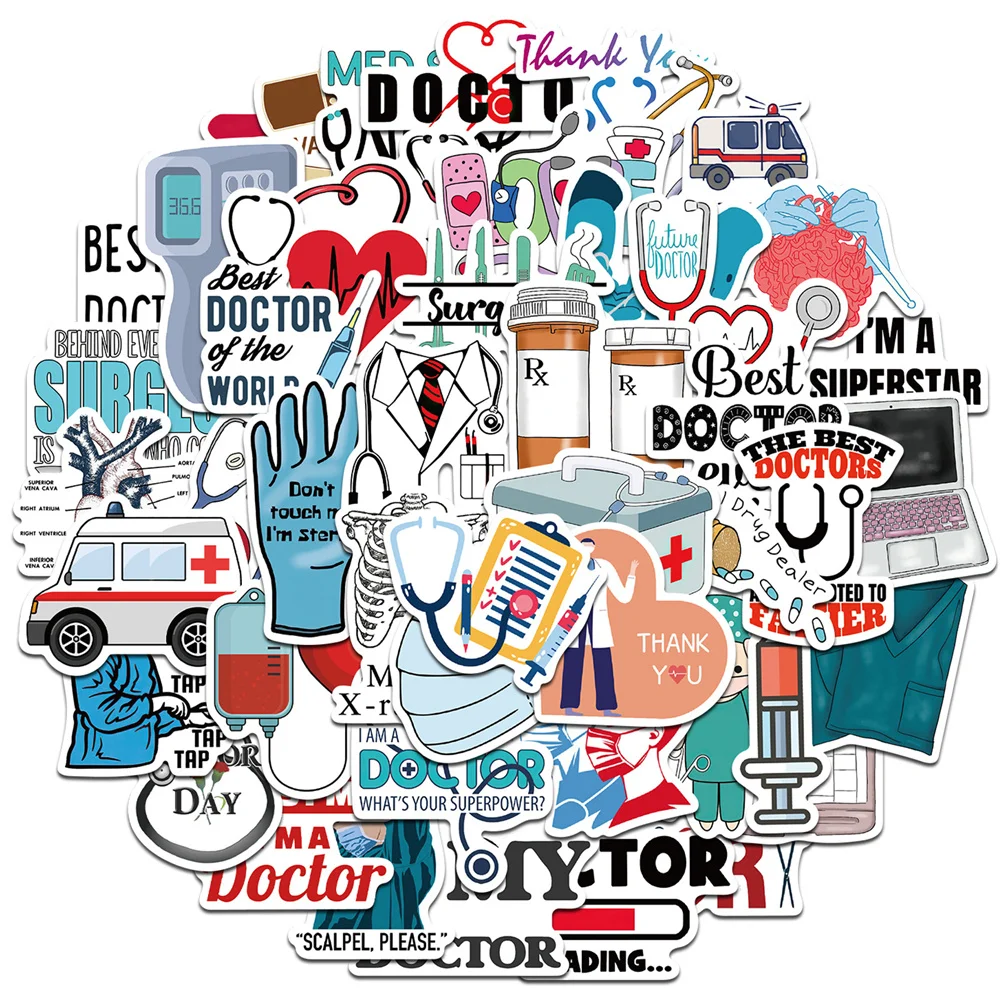 10/30/50PCS Cartoon Doctor Medical Appliances Series Stickers for Gifts Toys Luggage Laptop IPad Gift Journal Stickers Wholesale