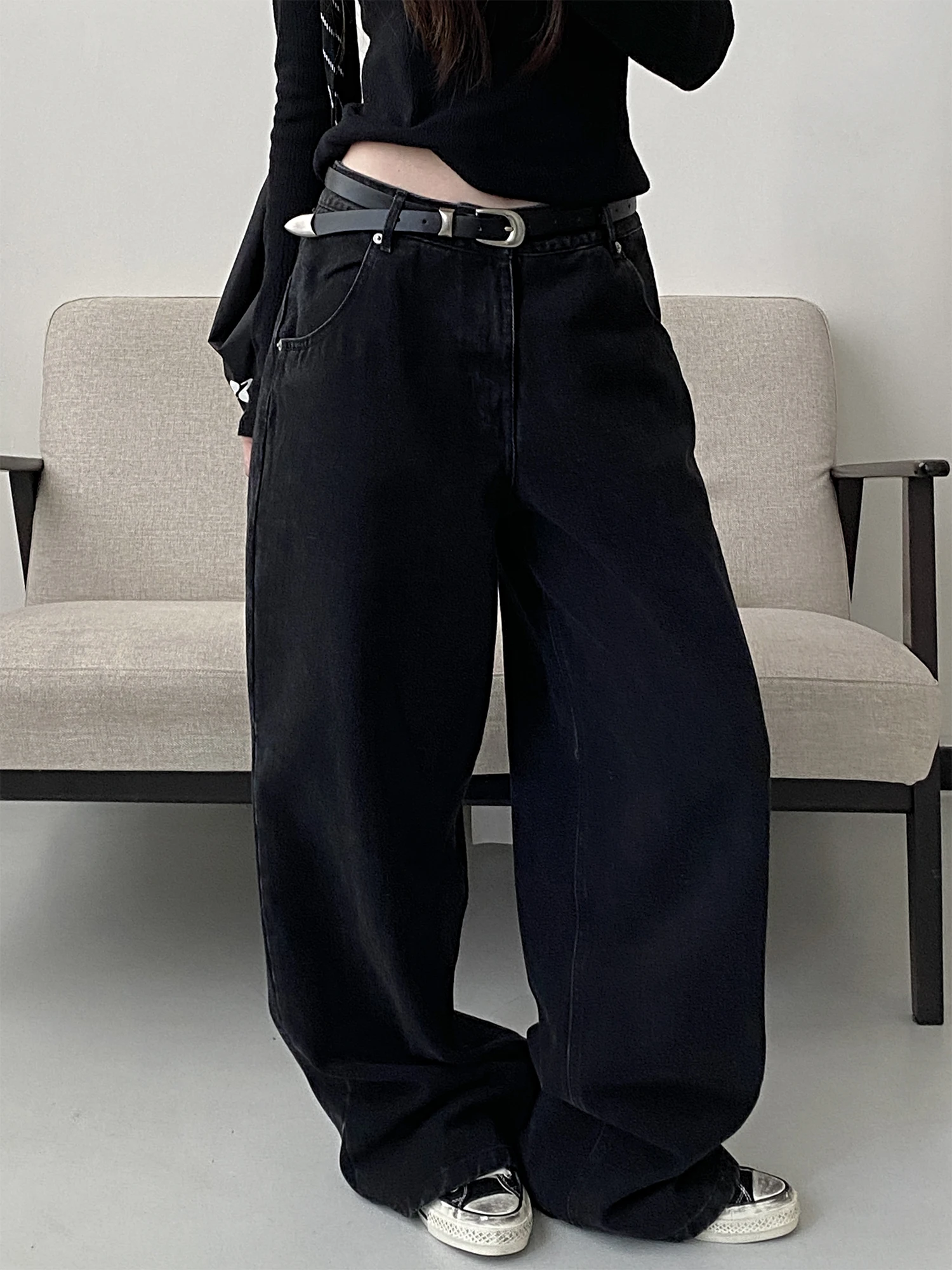 

SunYeo Thiened Bla White Супер носимые джинсы с ковриком Свободные утягивающие повседневные длинные брюки Женские простые универсальные высокие брюки...