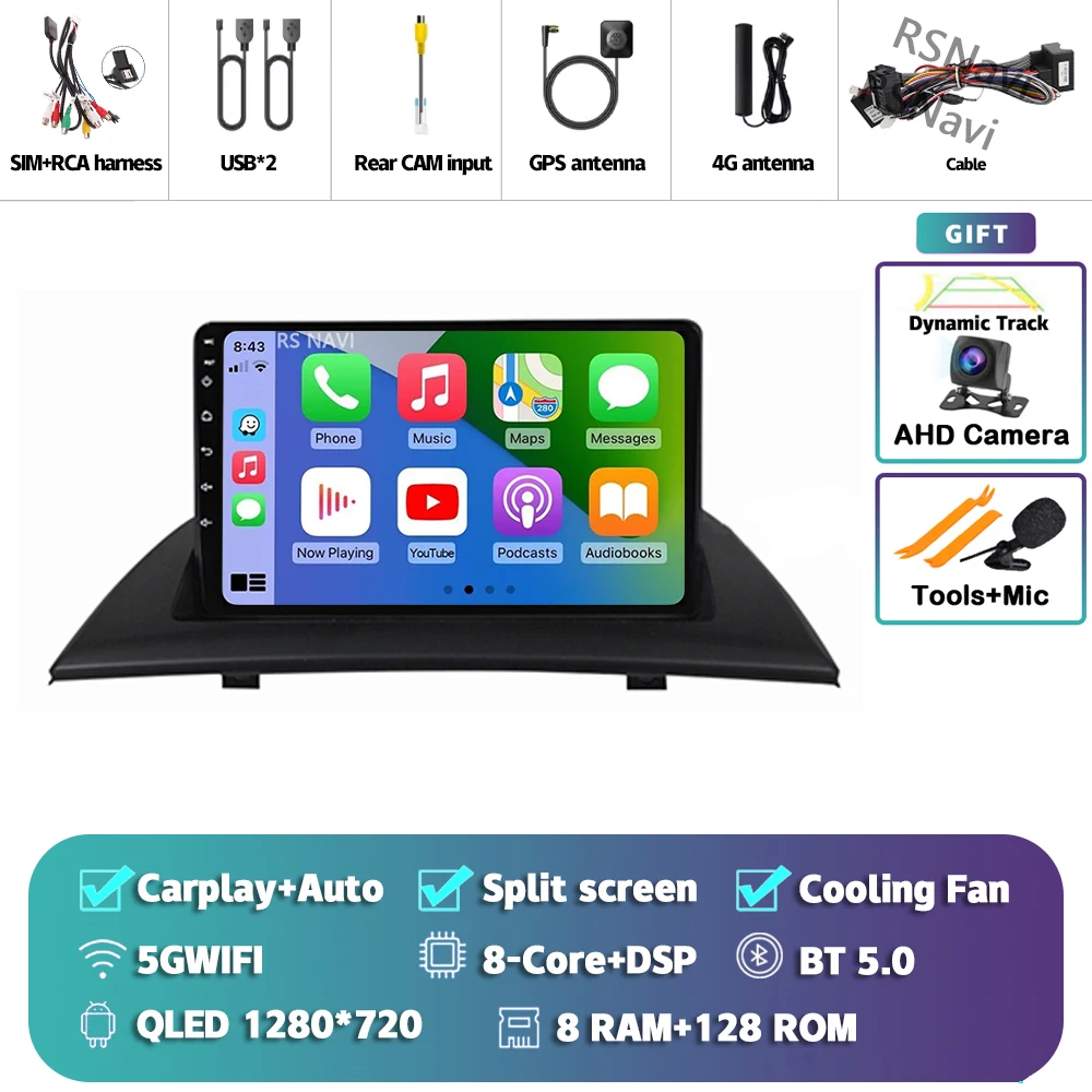 Android 15 Carplay Auto Voor BMW X3 E83 2004-2012 Autoradio GPS Speler Multimedia stereo 360 Camera navigatie Video AI Voice