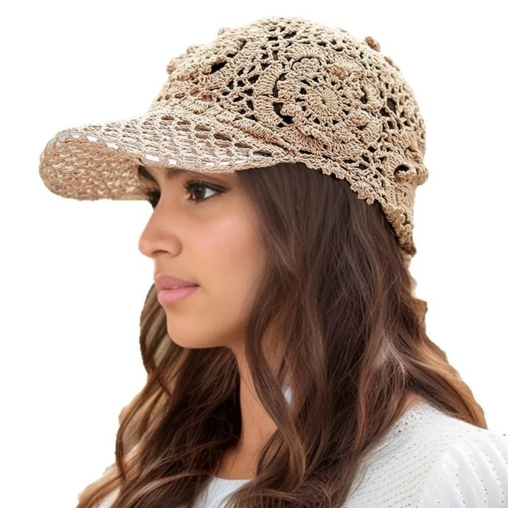 Thin Hollow Hollow Hook Flower Hat Floral Pattern Simple Style Ladies Peaked Cap Luxury Design Casual Wear Floral Peaked Cap