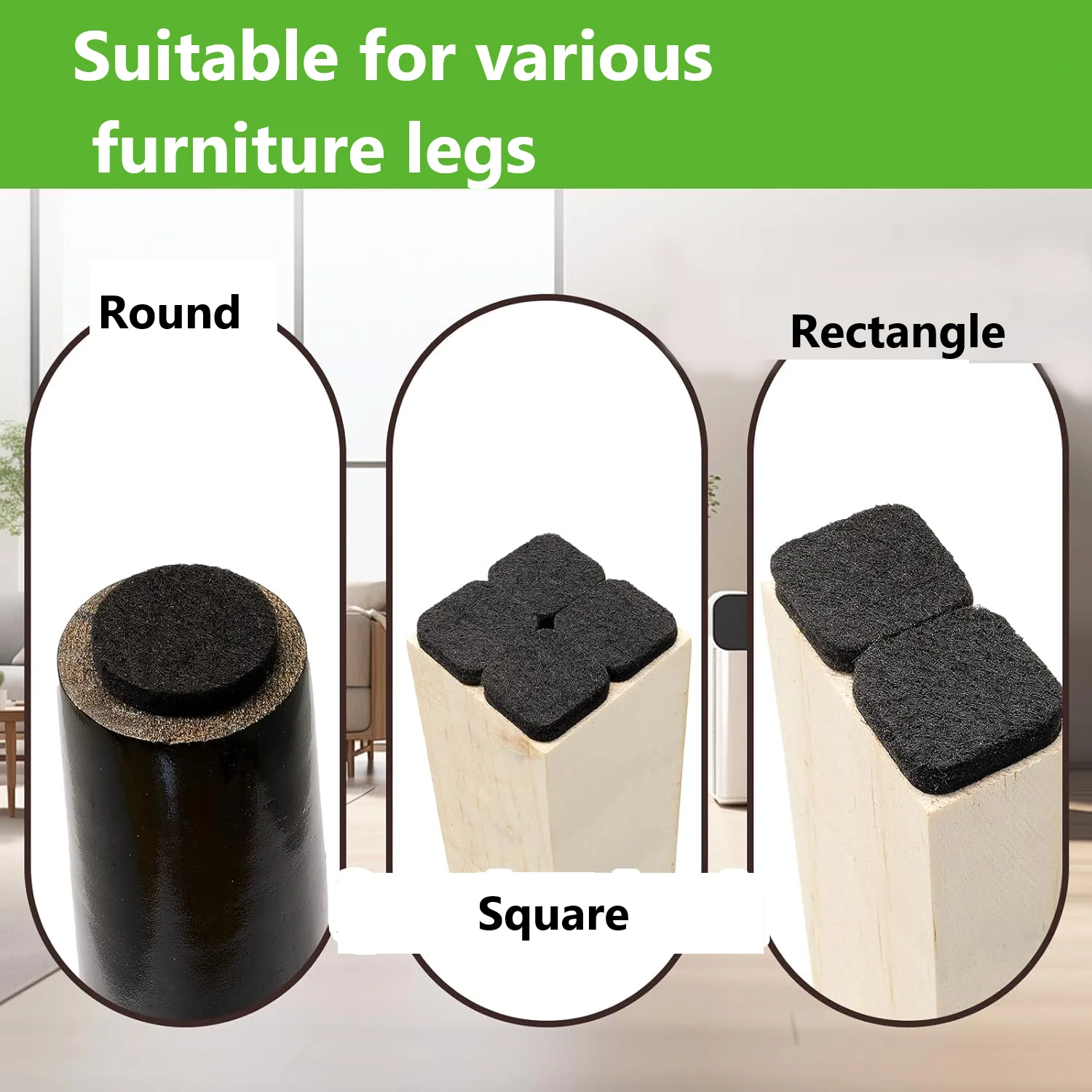 172PCS Felt Chair Leg Pads Round Square Floor Protector Self Adhesive Furniture Pads Mute Bumper Pad Home Furniture Feet Mat image 4