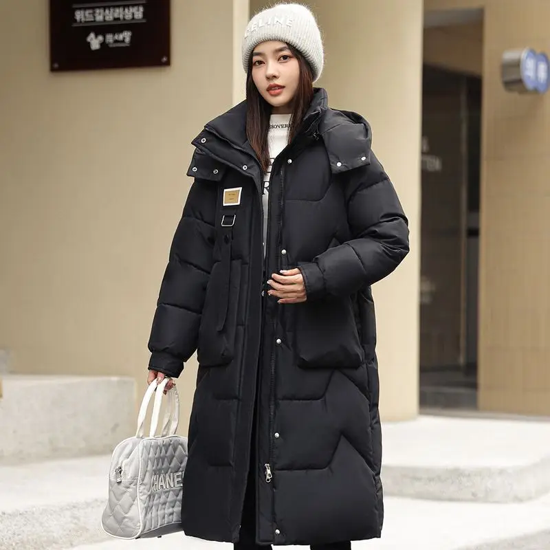 

2023 New Plus Size Winter Parkas Women Long Down Cotton Cotton Padded Jacket Long Sleeve Coat Hooded Zipper Pockets Outerwear