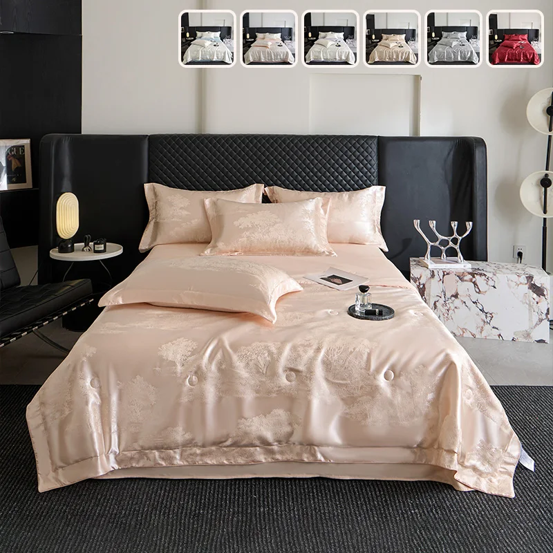 150/200/220cm Luxury Jacquard Ice Silk Summer Cooling Quilt Washable Air Conditioner Comforter Machine Washable No Pillowcases