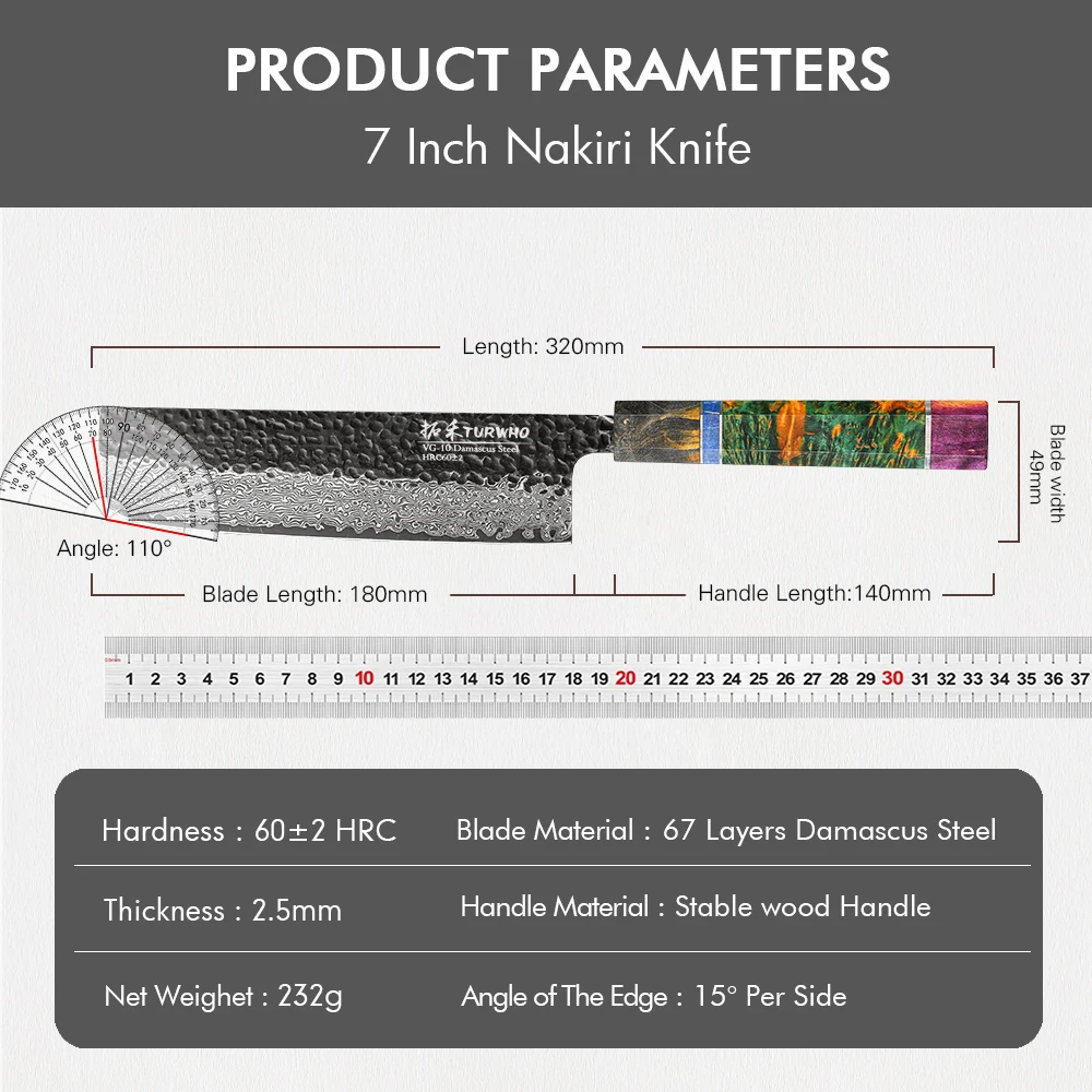 Imagem -06 - Turwho-faca de Aço Damasco Japonês Faca Nakiri de Polegadas Faca Forjada a Mão Faca de Cozinha para Carne e Ferramentas de Cozinha Vegetais