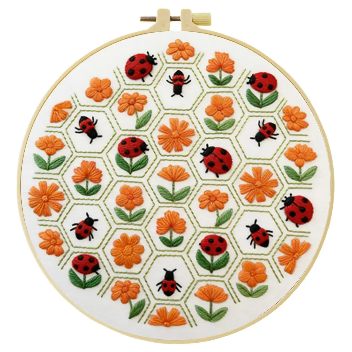 1 Stück 20X20CM/15X15CM 7,87/6,3 Zoll Blumen- und Marienkäfer-Stickerei-Starter-Kit DIY-Kit DIY-Stickerei-Set Handarbeiten – Detail 4