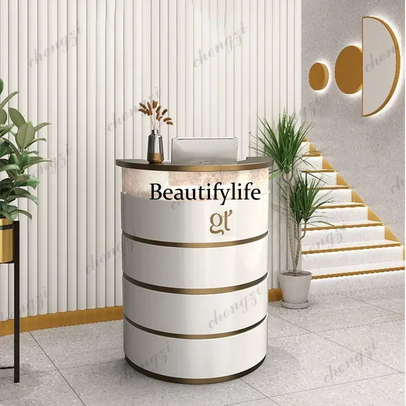 AA45  Beauty Salon Reception Table Light Luxury Semicircle Checkout Page Company Front Tables Welcome Simple Modern