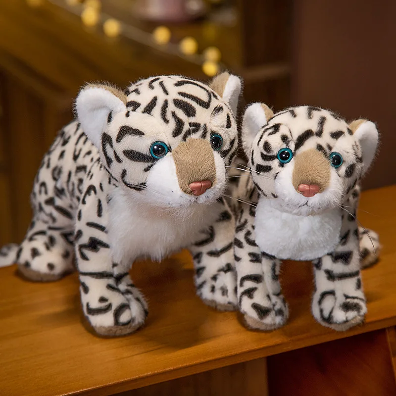 Kawaii imitação de neve leopardo brinquedo de pelúcia palmas anéis vida real dos desenhos animados animais bonecas recheadas leopardo pulseira tapa anéis