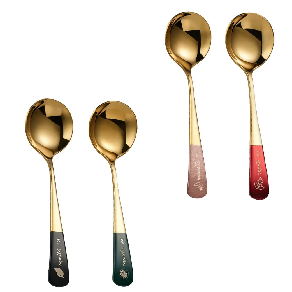 

4 Pcs Golden Fruit Spoons Stainless Steel Dessert Spoon Creative Coffee Spoon Small Round Ladle for Ice Cream Tea Gifts