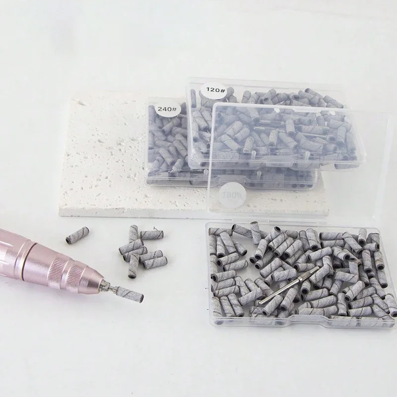 ネイルドリル用サンディングバンド50個、マンドレルビットセット2個付き、ジェルマニキュアとペディキュア用