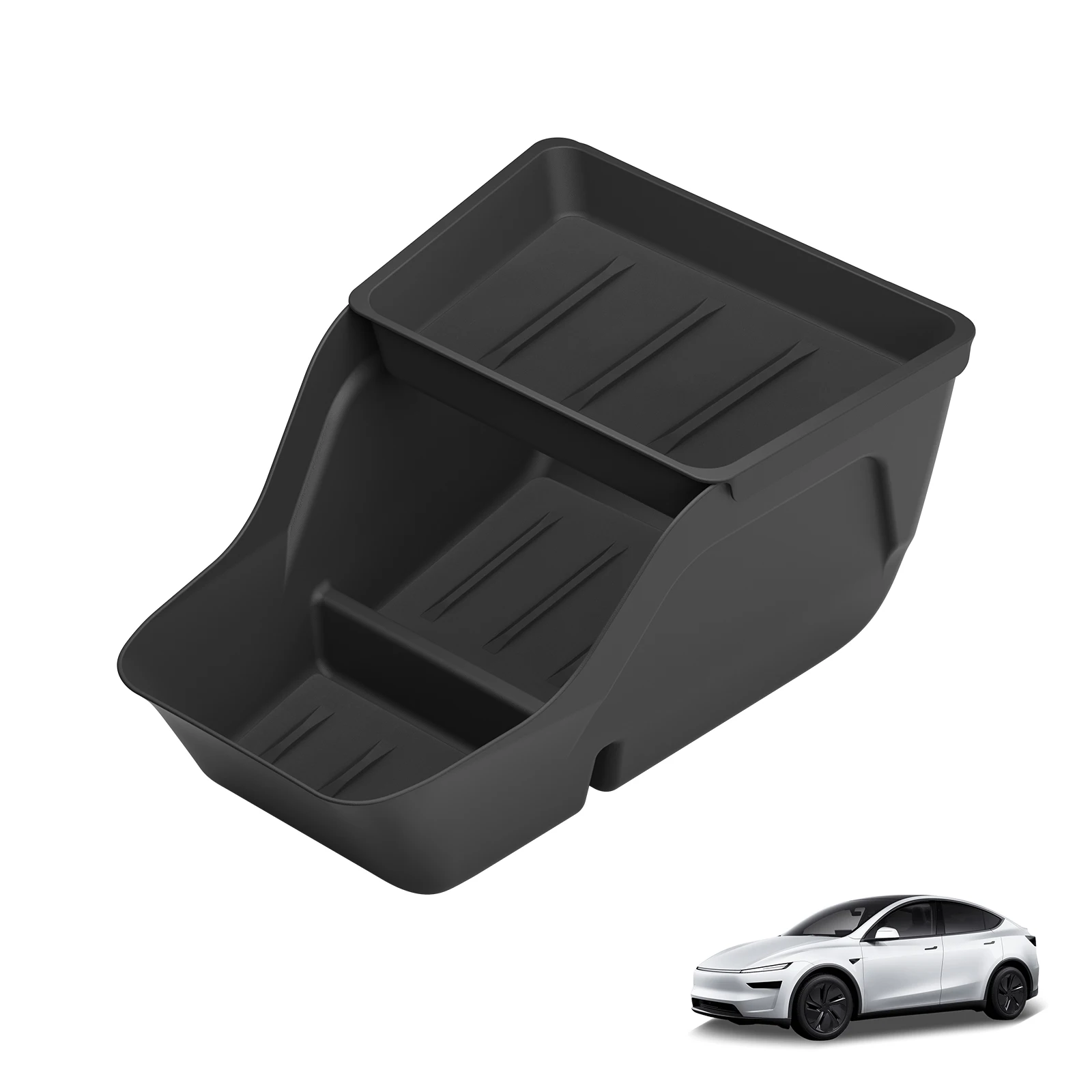 LUCKEASY für Tesla Model Y Juniper Standard RWD 2026 2025 Mittelkonsole Untere Aufbewahrungsbox Vollumfassende Ablage ABS Organizer Schwarz – Detail 9