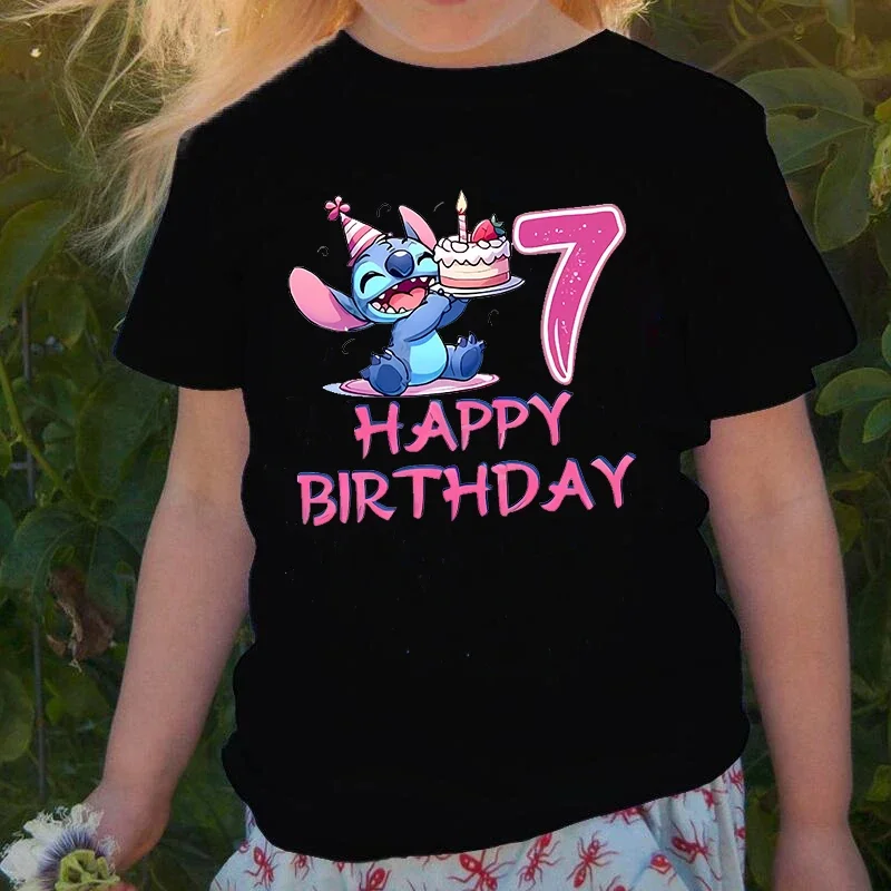 Birthday Lilo Stitch Cartoon T Shirt Children Kids Stitch Cute Manga T-shirt Graphic Tshirt Girl Boy Top Tees Lilo and Stitch