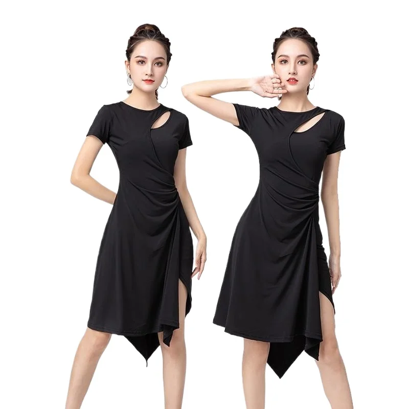 New Sexy Short-sleeve Hollow Latin Dance One-piece Dress For Women Ballroom Tango Cha Dance Skirt Latin Dance Competition Dress