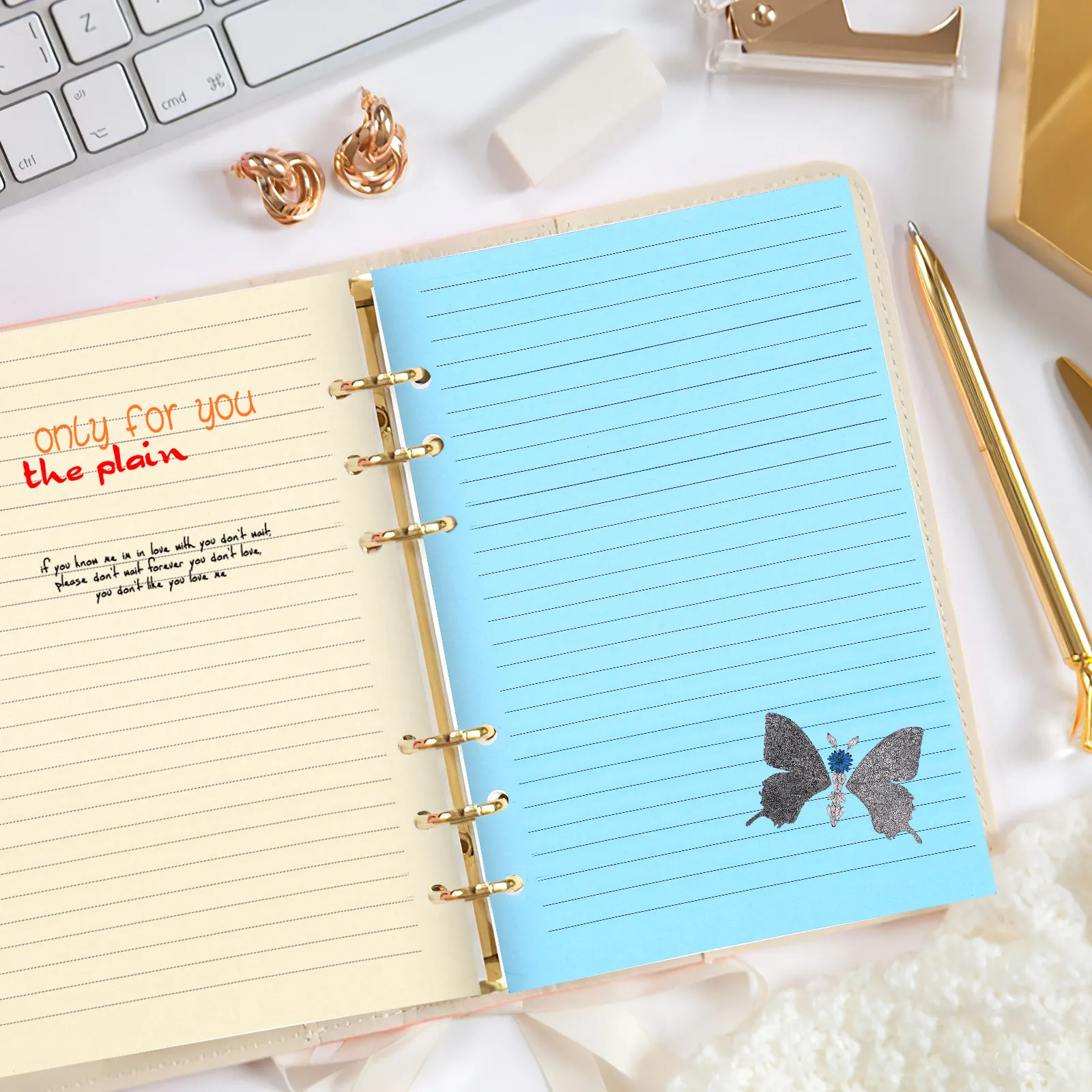 50 Hojas A5 de 6 Agujeros para Planificador, Relleno de Papel para Cuaderno, Hojas Sueltas Rayadas, Insertos de Superficie Plana y Gruesa para Cuadernos y Agendas