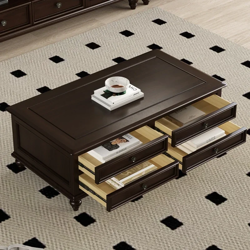 

American all-solid wood coffee table TV cabinet combination living room rural retro small apartment pure solid wood storage