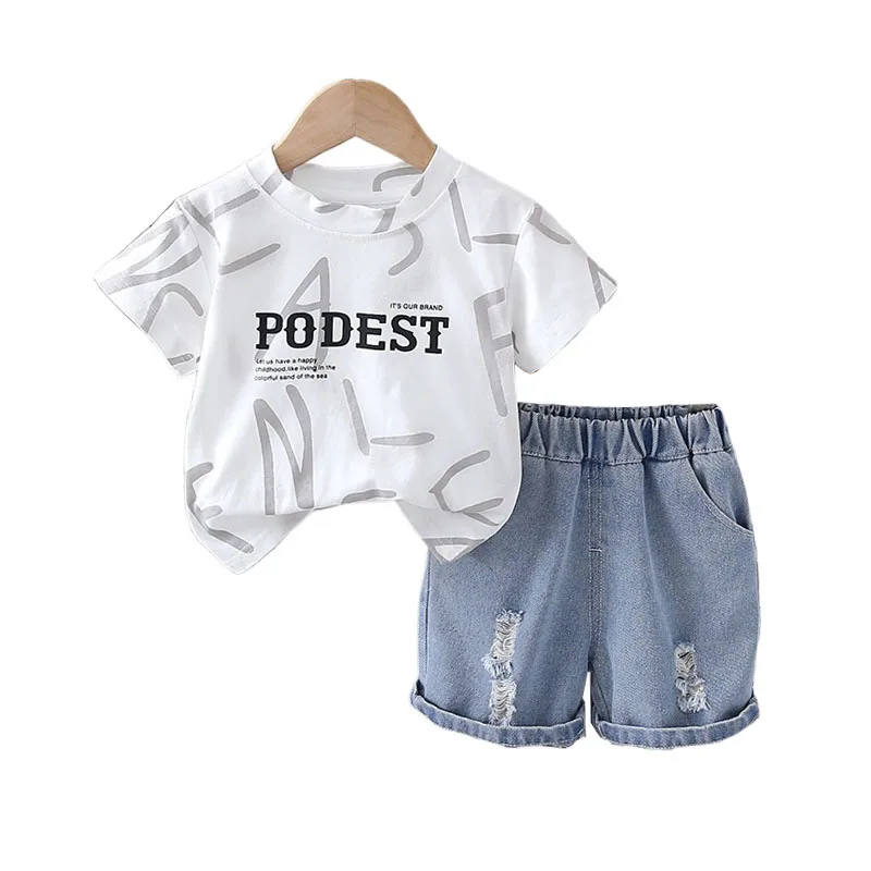 

Kids Boutique Outfits 2025 New Summer Clothes for Baby Casual Letter Print O-neck Short Sleeve T-shirts and Shorts Boys Suit Set