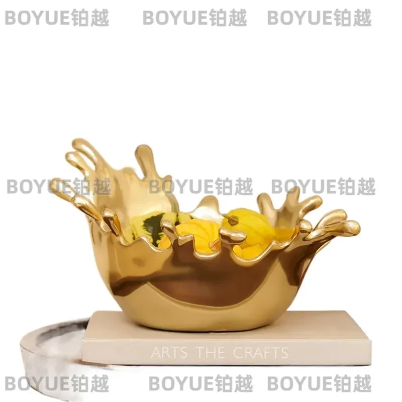 Gold Metal Fruit Bowl Splash Shape Tray Home Desktop Decor Storage Plate Creative Dish Ornament