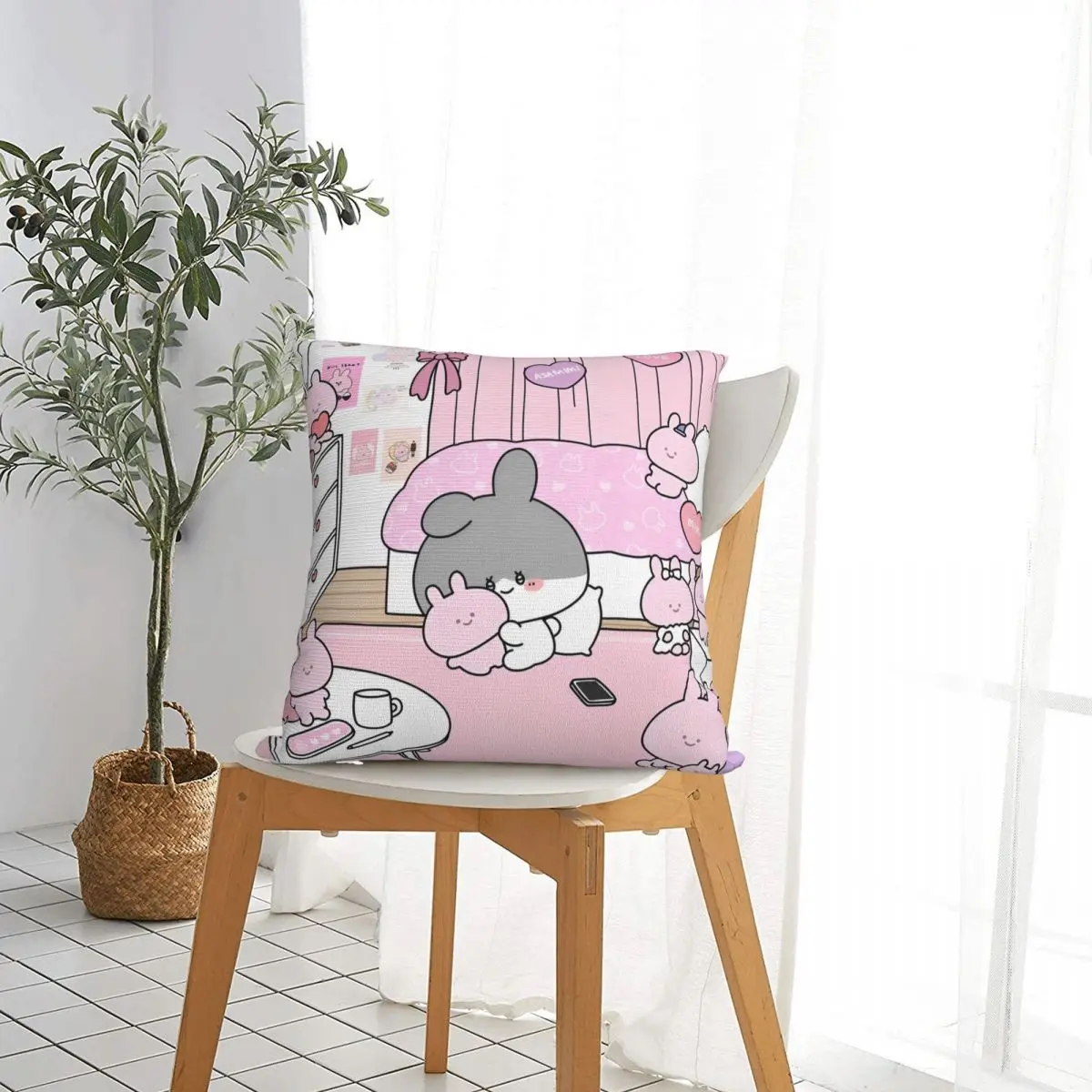 Asamimichaan Asleep Cartoon Pillowcase Polyester Cushion Cover Decoration Cute Asamimi Throw Pillow Case Cover Home 45*45cm