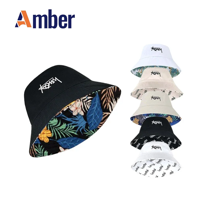 

Amber Big Size 60cm Bucket Hat Reversible Hawaii Hats Double Sides Embroidery Unisex Sun Fisherman Cap Summer Casual Hip Hop