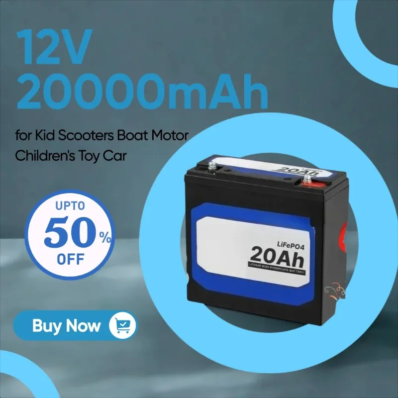

12V 20000mAh LiFePo4 Battery Lithium Iron Phosphate Rechargeable Battery for Kid Scooters Boat Motor Children's Toy Car