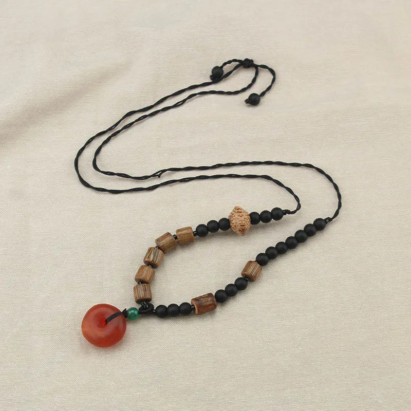 DIY accessories Retro new Chinese wood woven necklace women's imitation beeswax safety buckle pendant long sweater chain versati