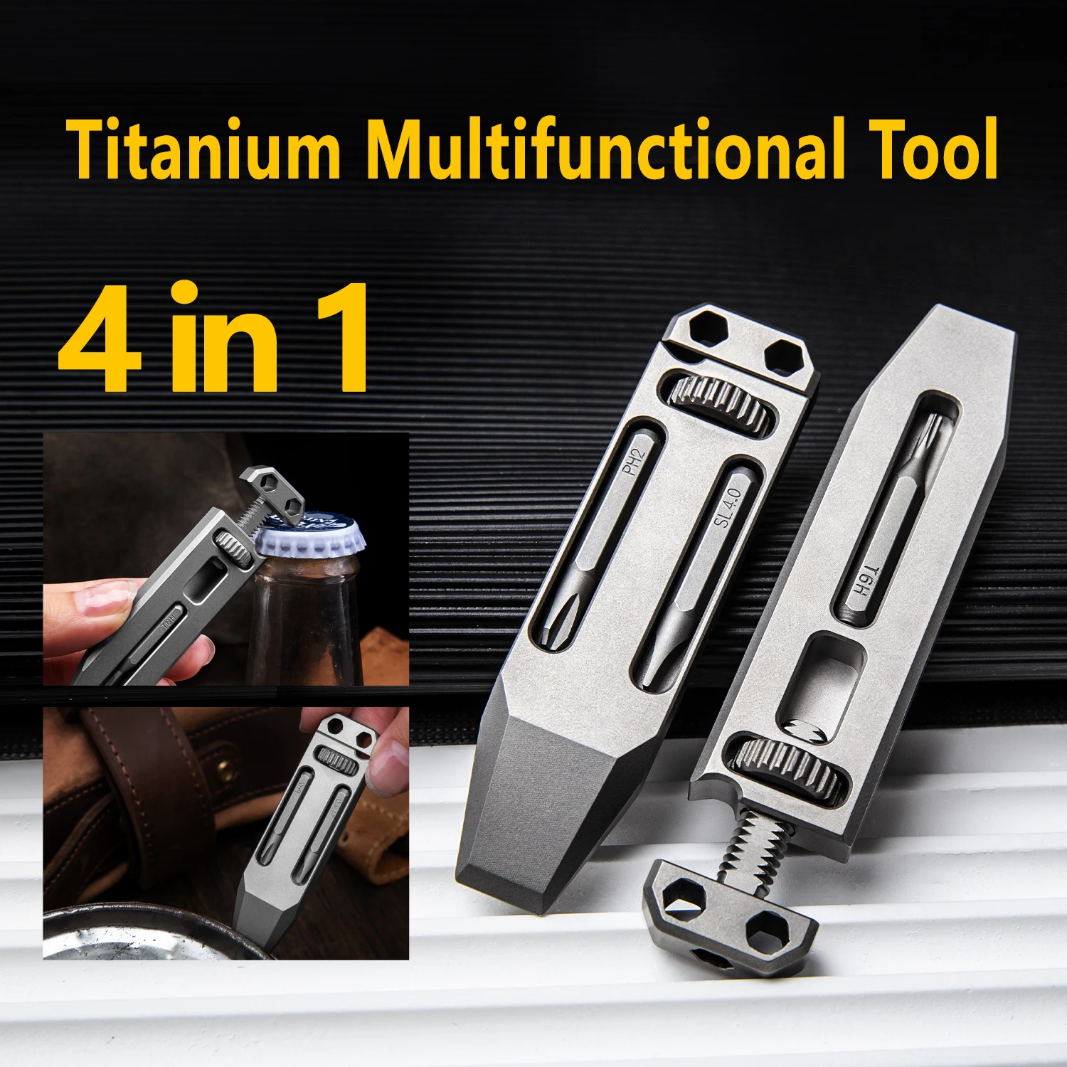 

Titanium Alloy Multifunctional Tool Pocket Crowbars Bottle Opener Screwdriver 4in1 Outdoors Portable Pry Bar Metal Gray NEW EDC