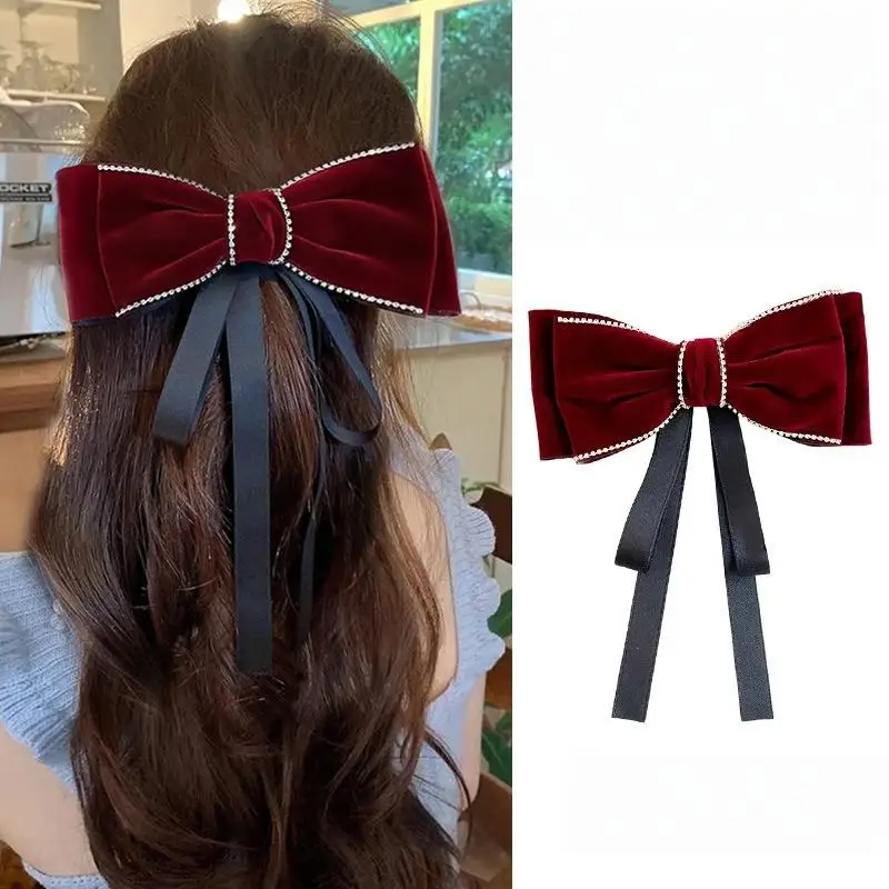 

Элегантная заколка для волос в стиле ретро со стразами и бархатной лентой, женская модная заколка для волос на затылке, новогодние аксессуары для волос