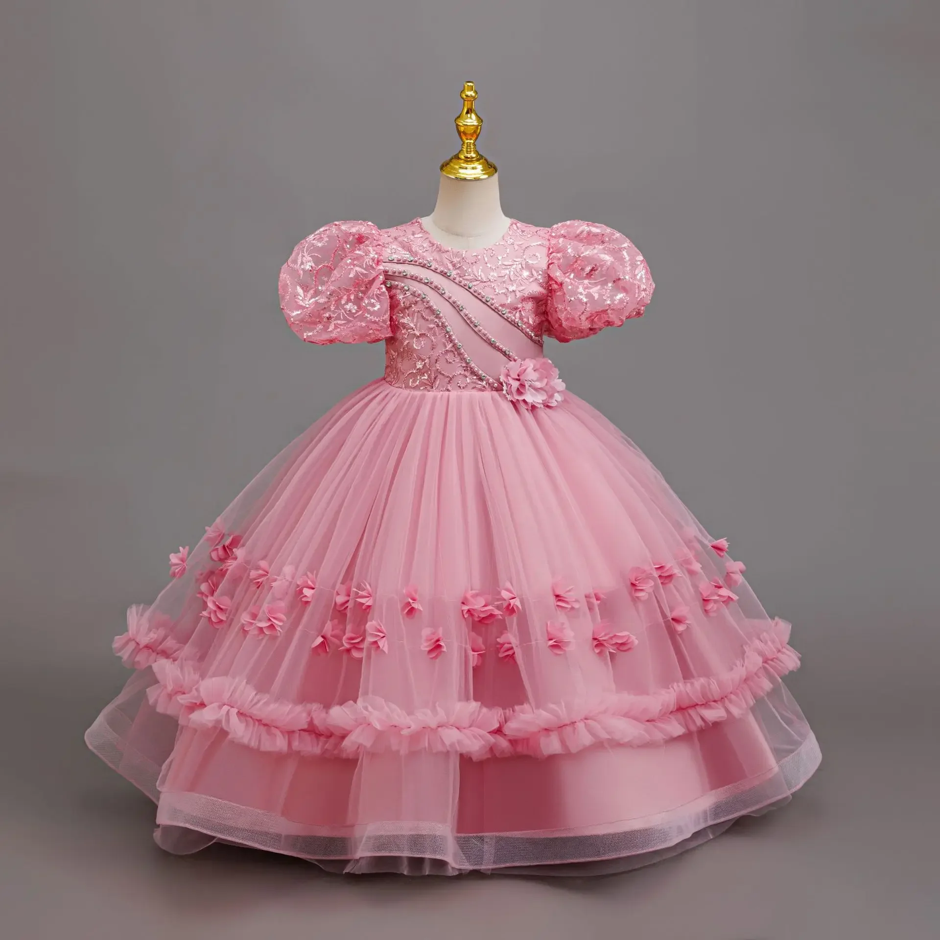 Children's Luxury Elegant Birthday Party Gown Girls Princess Dress Kids Special Occasions Holiday Prom Wear 4-12 Years