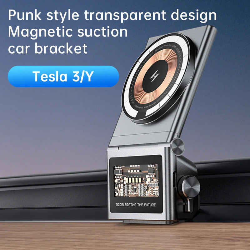 Magnetic Car Phone Holder For Tesla Model 3 Model Y 15W Wireless Charging Stand MagSafe Car Mount Auto Interior Accessories