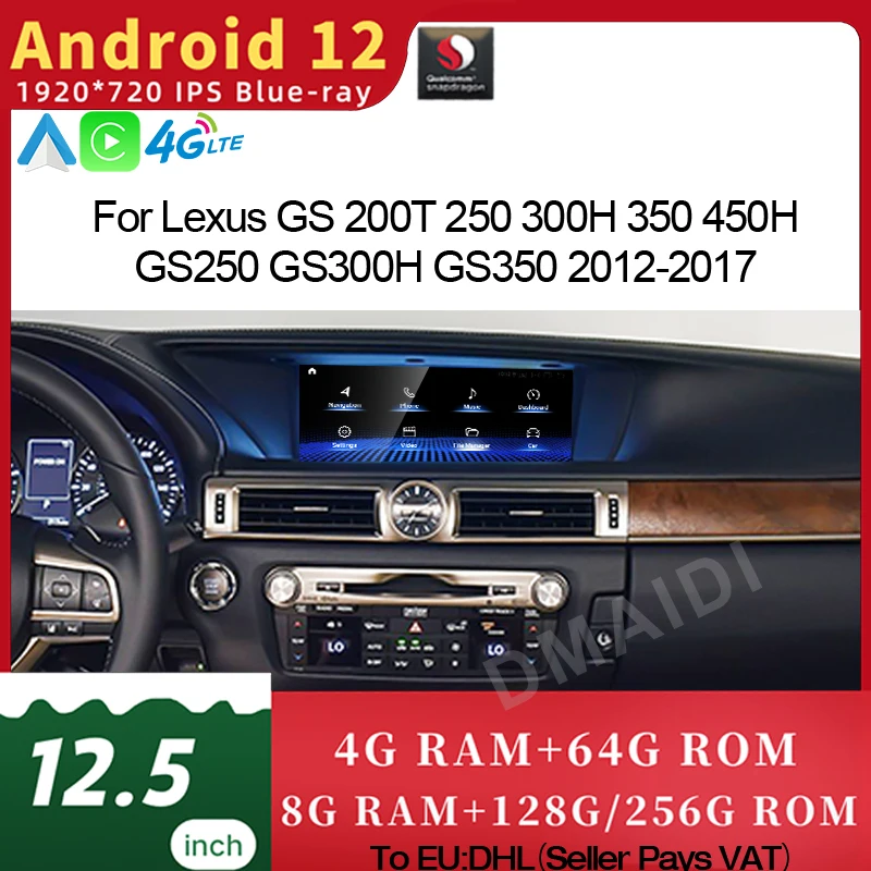 

12.5 Inch Qualcomm For Lexus GS 200 250 300 350 450 2012-2017 Android 12 Car Radio GPS Navigation Multimedia CarPlay Autoradio