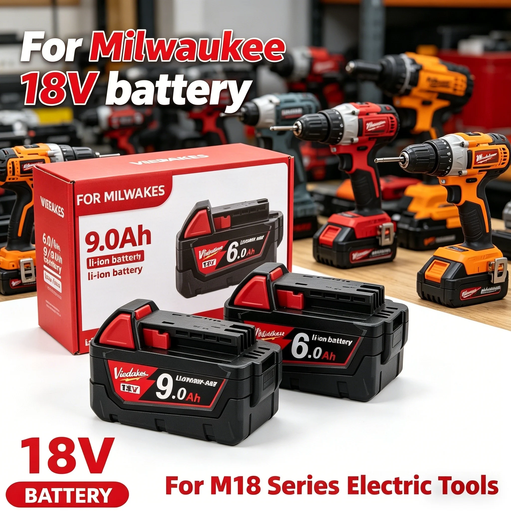 

For Milwaukee 18V Battery, Charger, BR, XC, 18V , Power Tool 9000mAh M18B5, 48-11-1860, Built-in 18650 Battery 2026 NEW