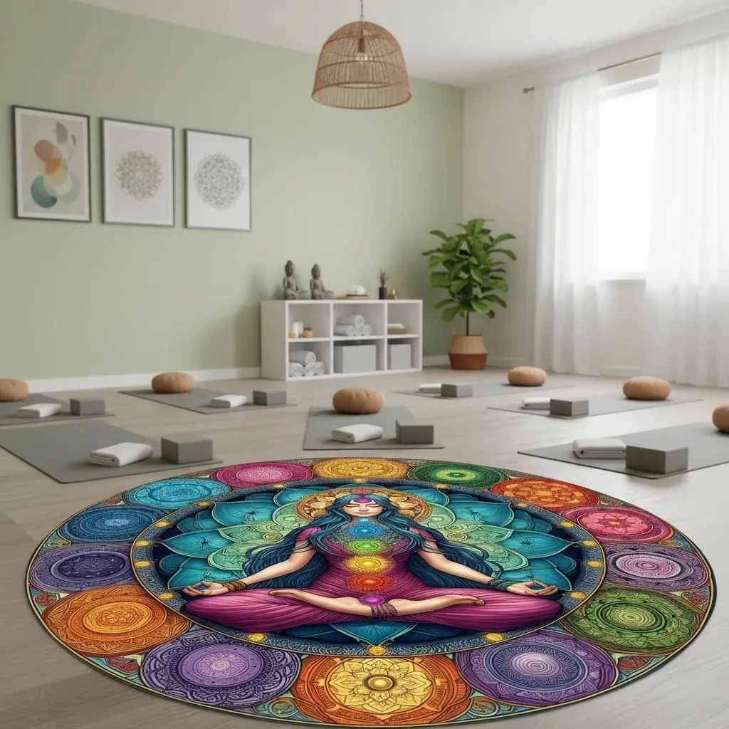 1pc Meditation on Female Chakra Energy Round Rug, Non-slip Floor Mat for Living Room, Bedroom, Bathroom, Holiday Home Decoration