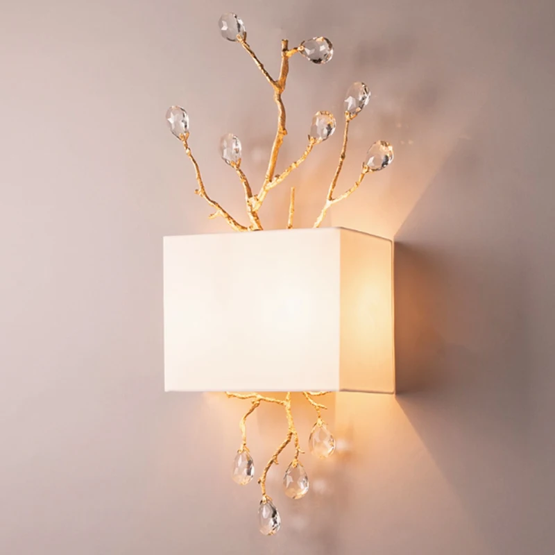 

Nordic Branch Household Wall Lamp European Contemporary Hotel Room Crystal Wall Light Modern Bedroom Background Bedside Sconces