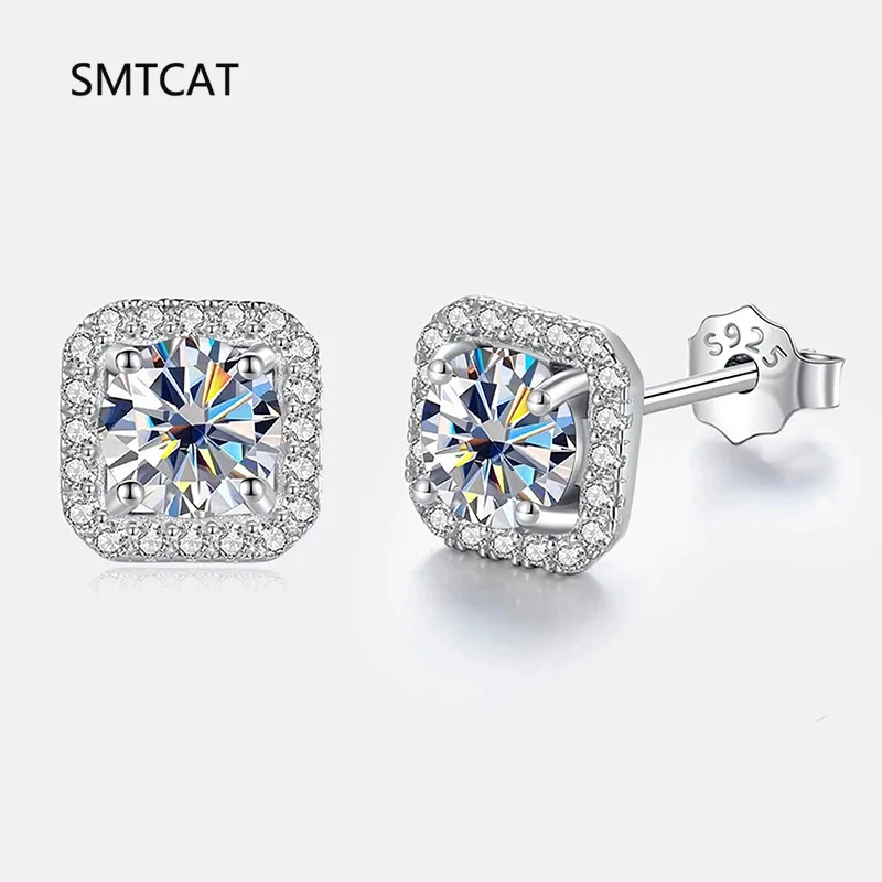 

8H8A Cut D Color VVS Moissanite Diamond Square Stud Earrings Luxury Sterling 925 Silver Jewelry For Women Wholesale