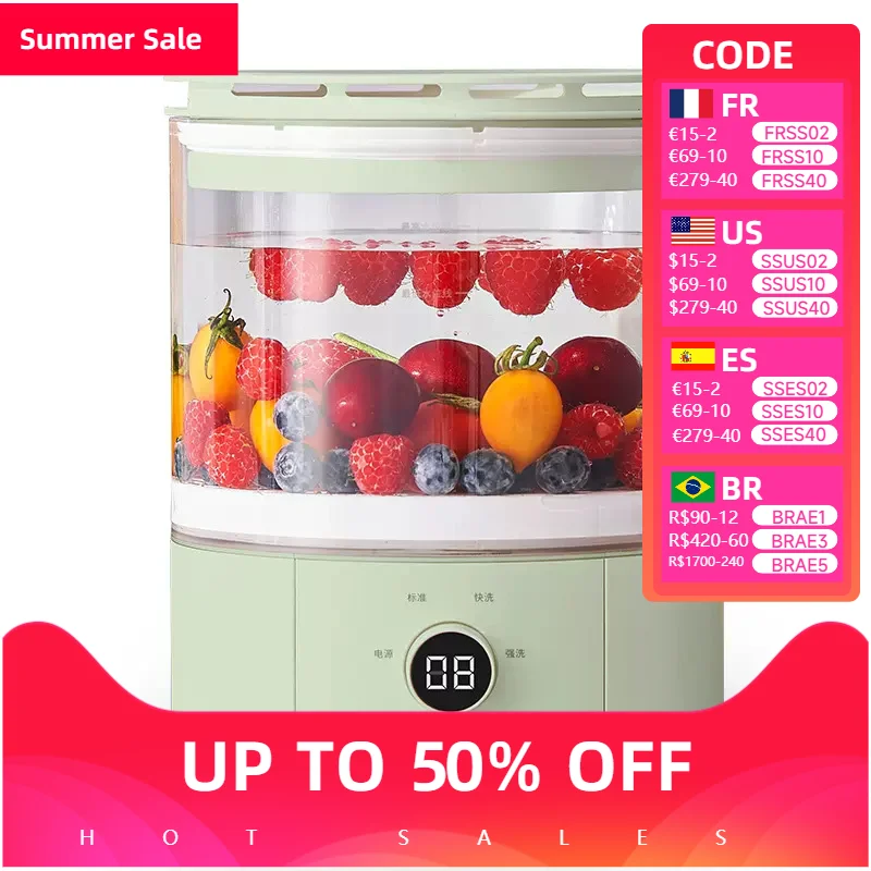 Mesin pembersih buah, penghilangan sisa pestisida, pembersih sterilisasi buah dan sayuran, pembersihan pusaran berkecepatan tinggi