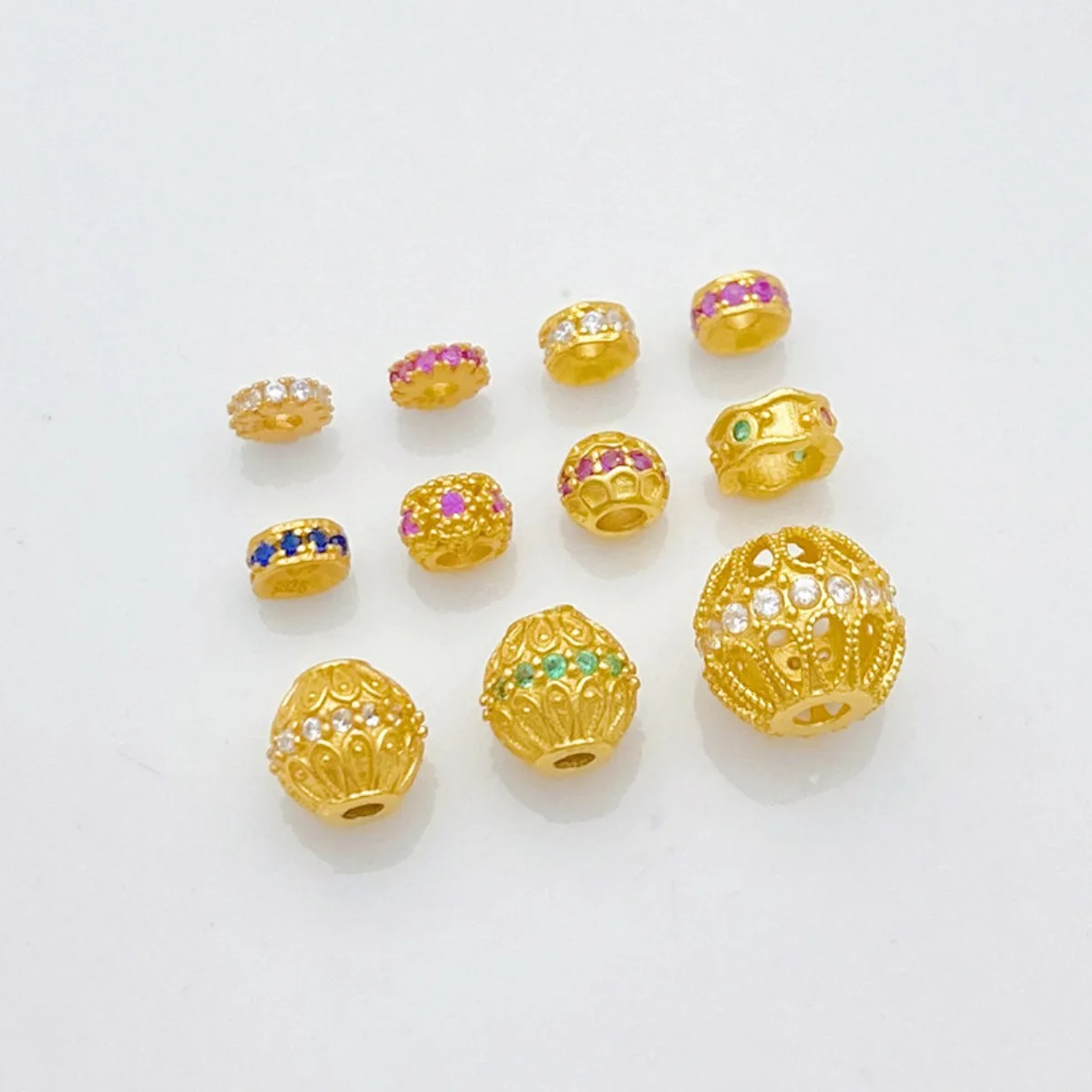 S925 Sterling Silver Antique Gold Plated Barrel Spacer Beads & Discs Inlaid Zircon DIY Bracelet Necklace Jewelry Making Supplies