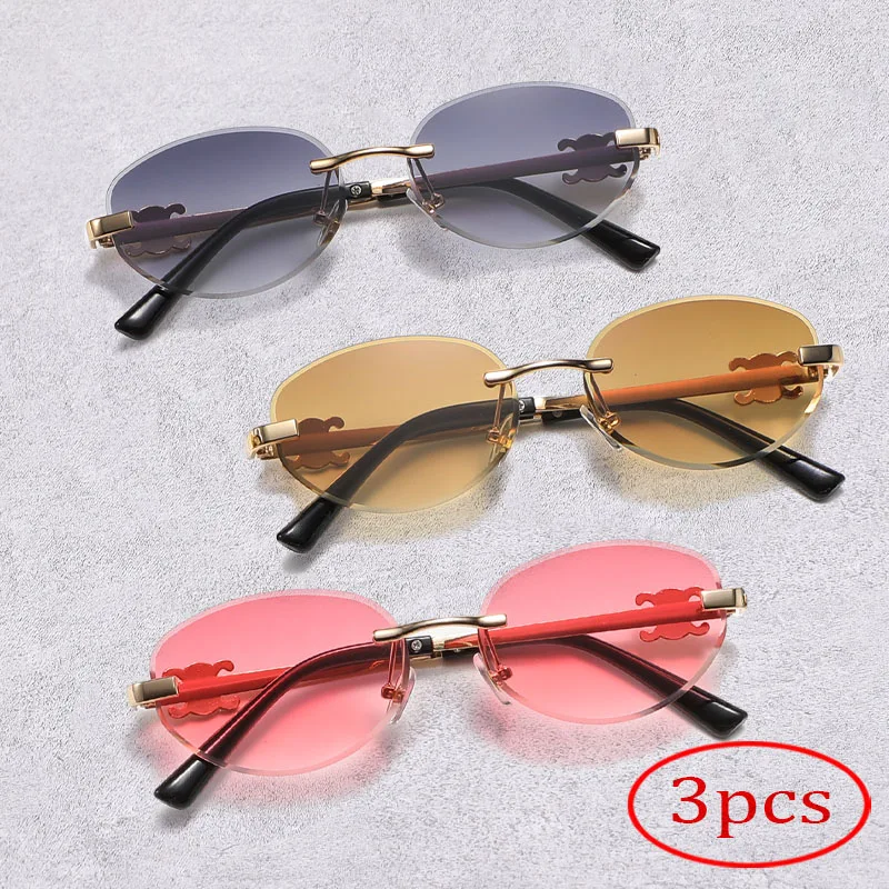 

3pcs Combination Circular Frameless Sunglasses Women European And American Glasses Street Photography Fashionable