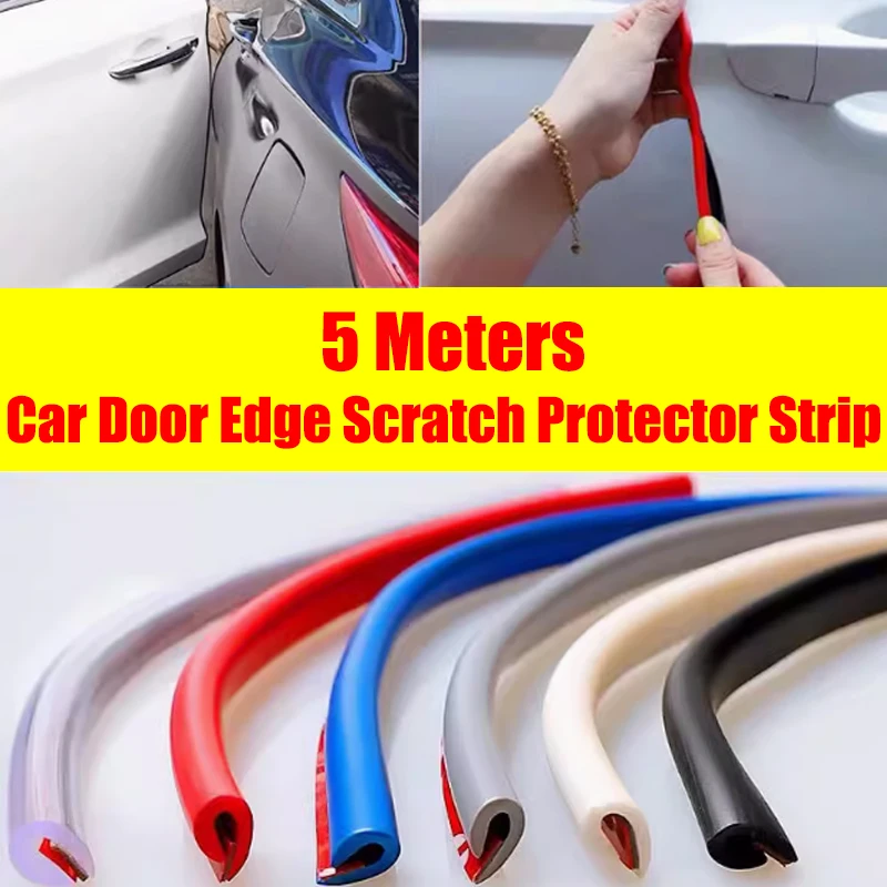 5m Universal Car Door Edge Rubber Scratch Protector Strip U Type Doors Moldings Sealing Adhesive Scratch Anti Collision Strip