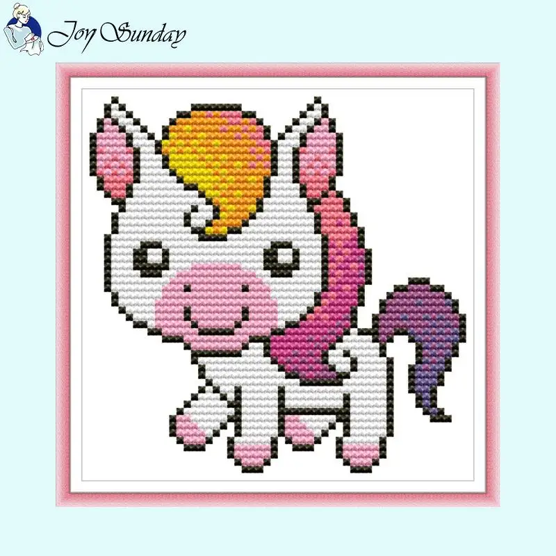 Joy Sunday Cartoon Rainbow Animal Pattern Zestaw do haftu krzyżykowego Aida 11CT 14CT 16CT Zestaw do szycia DIY Dzieci Haft ręczny